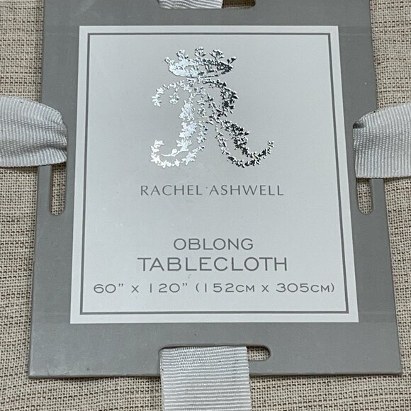 Rachel Ashwell Tablecloth Oblong 60" ×120" White Pink Heathered Metallic Fringe - Picture 3 of 5